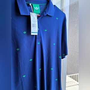 adidas Navy Polo with Green Trefoil Motif